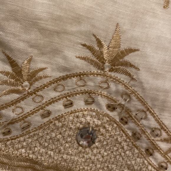 Anne Carson Linen Embroidered Beaded Midi Skirt Sz 6 Midi Slit Front Embellished - Picture 8 of 14